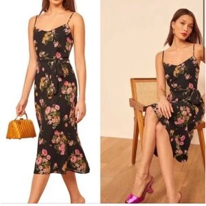 Reformation Floral Black Midi Dress